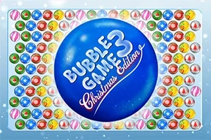 파란색 구슬 중앙에 Bubble Game 3 Christmas Edition 글자가 있고, 주변에 다양한 색상의 작은 구슬들이 배열되어 있습니다