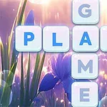 배경에 꽃과 빛이 있는 가운데 단어 PLAY와 GAME이 겹쳐 있고, 손 모양 아이콘이 단어 쪽을 가리키고 있습니다