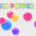 다양한 색상의 반짝이는 거품이 흰색 배경에 흩어져 있고, 위에 알록달록한 글씨로 BUBBLE POPPER라고 쓰여 있습니다