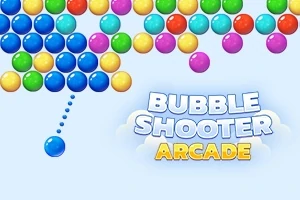 다양한 색상의 공들이 모여 있는 화면 아래에 BUBBLE SHOOTER ARCADE라는 글자가 있는 이미지