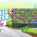 알록달록한 사탕 모양의 거품들이 가득한 게임 화면과 Bubble Shooter Candy라는 글자가 있는 이미지