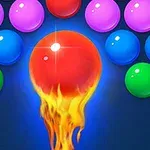 불꽃 효과를 내며 떨어지는 빨간 공과 그 주변에 배열된 다양한 색상의 공들