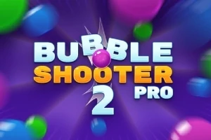 알록달록한 색상의 공들이 주변에 흩어져 있고 BUBBLE SHOOTER 2 PRO라는 텍스트가 중앙에 강조되어 있다