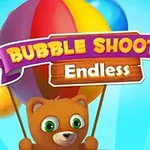알록달록한 풍선들 위로 곰이 나타나며 Bubble Shooter Endless라는 문구가 있는 이미지