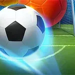 축구 골대 앞에 공이 빛나며 빠르게 날아가는 모습