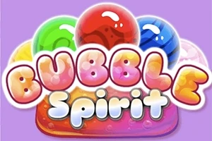 다양한 색상의 반짝이는 버블과 BUBBLE Spirit 텍스트가 보라색 배경 위에 있는 이미지