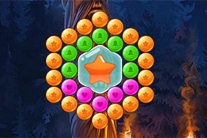 중앙에 별 모양 아이콘이 얼음으로 둘러싸여 있으며, 주위에 주황색, 초록색, 분홍색 동그라미들이 배열되어 있습니다