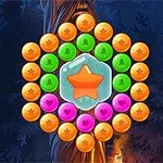 중앙에 별 모양 아이콘이 얼음으로 둘러싸여 있으며, 주위에 주황색, 초록색, 분홍색 동그라미들이 배열되어 있습니다
