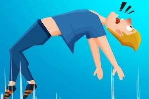 만세를 부르는 듯한 자세로 뒤로 넘어지는 금발 캐릭터