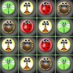 일련의 그리드 안에 무당벌레, 잠자리, 벌 모양의 동그란 아이콘들이 배열되어 있음