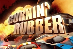 커다란 폭발을 배경으로 자동차들이 배치된 장면과 중앙에 BURNIN RUBBER라는 글자가 있는 이미지