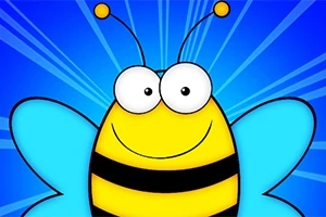 큰 눈과 파란 날개를 가진 귀여운 만화 스타일의 꿀벌 이미지