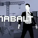 회색 음영의 도시 배경 앞에 서 있는 양복 입은 남성과 큰 글자로 CANABALT가 쓰여진 이미지