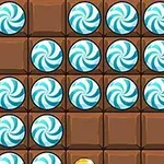 초콜릿 색 배경 위에 파란 페퍼민트 사탕이 규칙적으로 배치된 이미지