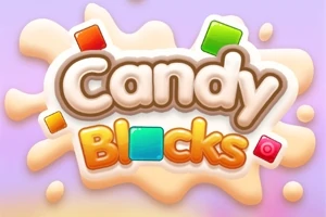 알록달록한 캔디와 블록이 배경에 있는 Candy Blocks라는 텍스트 이미지