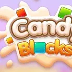 알록달록한 캔디와 블록이 배경에 있는 Candy Blocks라는 텍스트 이미지