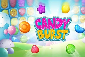 알록달록한 캔디와 CANDY BURST 텍스트가 들어간 화려한 배경