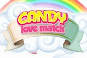 무지개와 구름 위에 CANDY love match라는 글자가 있는 이미지