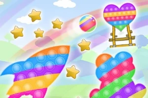 무지개색 팝잇 장난감과 별 모양이 있는 밝고 알록달록한 배경