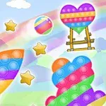 무지개색 팝잇 장난감과 별 모양이 있는 밝고 알록달록한 배경