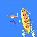 노란색 보트에서 사람들이 노를 저으며 경주하는 장면