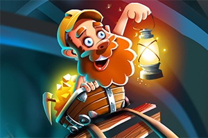 광산 마차에 탑승해 횃불을 든 수염난 남자