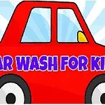 빨간색 차 그림과 CAR WASH FOR KIDS라는 문구가 있는 이미지