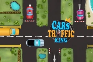 도로 사거리에서 여러 대의 차량이 교차하며 이동하고 있고, 중앙에 CARS TRAFFIC KING이라는 글자가 있다