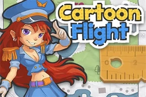 파란 제복을 입고 모자를 쓴 빨간 머리 여성 캐릭터가 배경에 지도와 도구가 있는 이미지