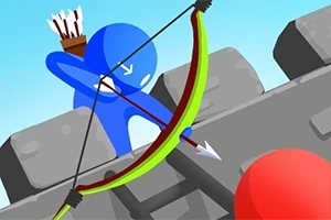 파란색 스틱맨이 성벽 위에서 활을 겨누고 있다