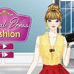 금발의 여성 캐릭터가 노란색 블라우스와 빨간 치마를 입고 검은색 클러치를 들고 있으며, 왼쪽에는 분홍색 패션 태그가 있다