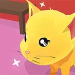 노란색 귀여운 고양이가 분홍색 바닥 위에 서 있는 모습