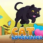 검은 고양이가 실내에서 놀이 공을 향해 뛰어오르고 있는 장면입니다