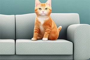 소파 위에 앉아 있는 오렌지색 고양이