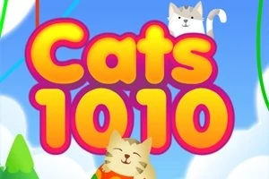 알록달록한 배경에 Cats 1010이라는 글자와 고양이 두 마리가 있는 이미지