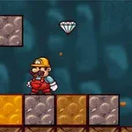 광부 복장을 한 수염 난 인물이 블록 위에 서 있고 다이아몬드가 공중에 떠 있다