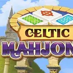 켈트 문양이 있는 마작 타일과 탑, 아치가 있는 배경