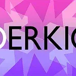 분홍색과 보라색의 기하학적 배경 위에 OERKIO라는 글자가 중앙에 배치되어 있다