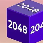 파란색 큐브에 숫자 2048이 각 면에 쓰여 있습니다