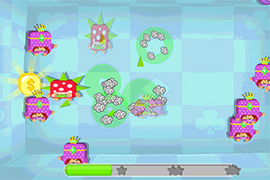 알록달록한 배경 위에 여러 개의 왕관을 쓴 캐릭터들이 있으며, 화면 아래에는 진행 상태를 나타내는 막대가 있다