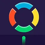 다양한 색상의 분할 원 모양이 어두운 배경 위에 위쪽을 향하고 있습니다