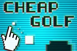 청록색 배경에 픽셀 스타일로 CHEAP GOLF 글자와 손 모양의 커서가 있는 이미지