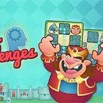 왕관을 쓴 왕이 즐거워하며 보드를 들고 있는 모습