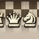 체스 보드 위의 나란히 놓인 룩, 퀸, 나이트, 폰 모양의 아이콘