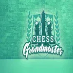 벽돌 벽 앞에 체스말과 왕관 아이콘이 그려진 로고와 그 옆에 빈 의자가 있는 이미지