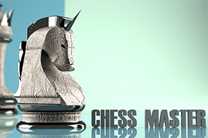 체스 말인 나이트 조각과 CHESS MASTER라는 텍스트가 있는 이미지