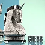 체스 말인 나이트 조각과 CHESS MASTER라는 텍스트가 있는 이미지