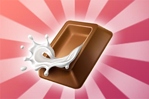 우유가 흘러내리는 초콜릿 바와 분홍색 방사형 배경