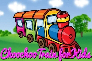 알록달록한 기차가 푸른 초원 위를 달리며 하단에는 Choochoo Train for Kids라는 문구가 있습니다