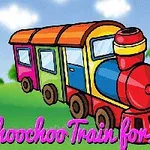 알록달록한 기차가 푸른 초원 위를 달리며 하단에는 Choochoo Train for Kids라는 문구가 있습니다